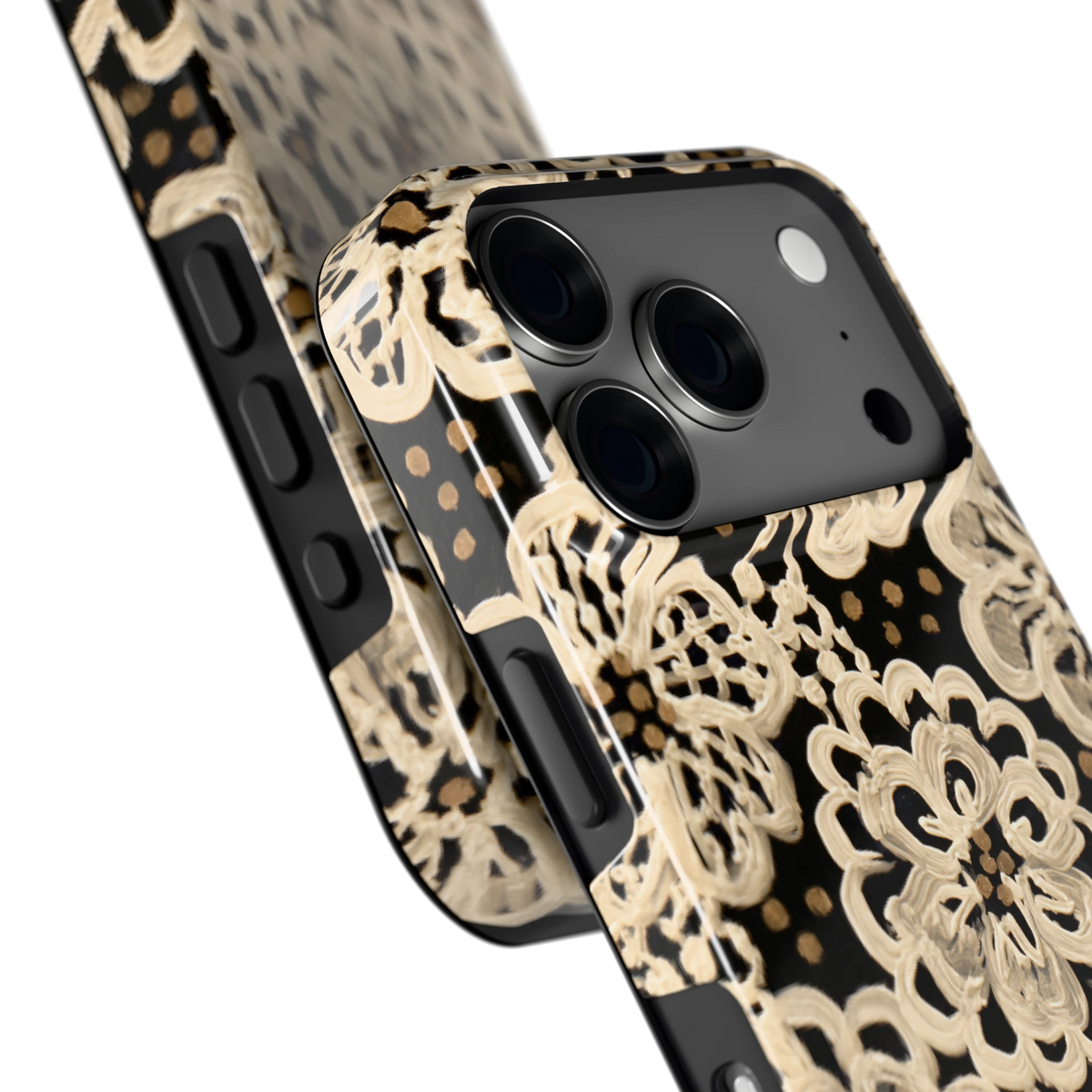 Crème Kantbloemen hoesje voor iPhone 18 Pro, close-up