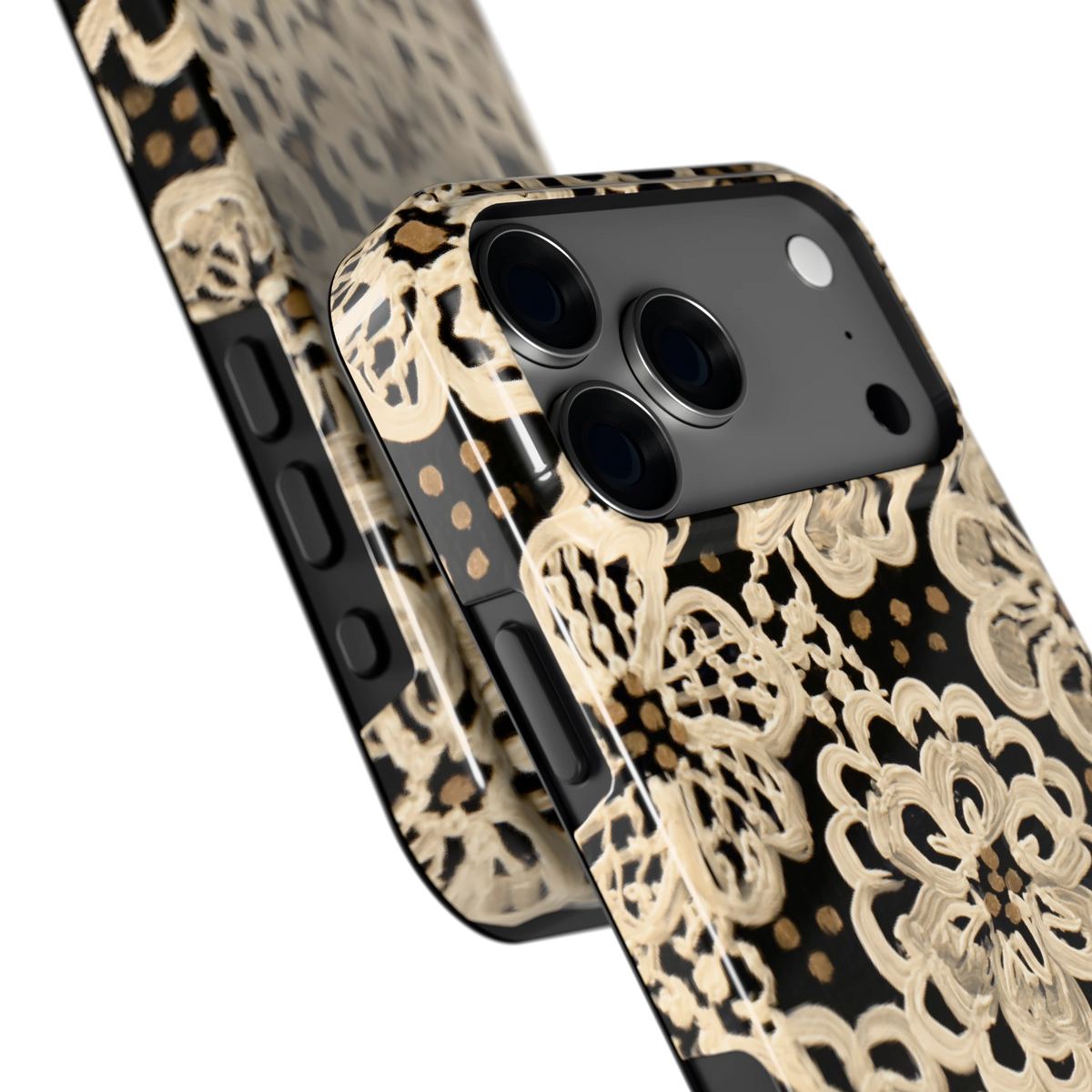 Crème Kantbloemen hoesje voor iPhone 18 Pro Max, close-up