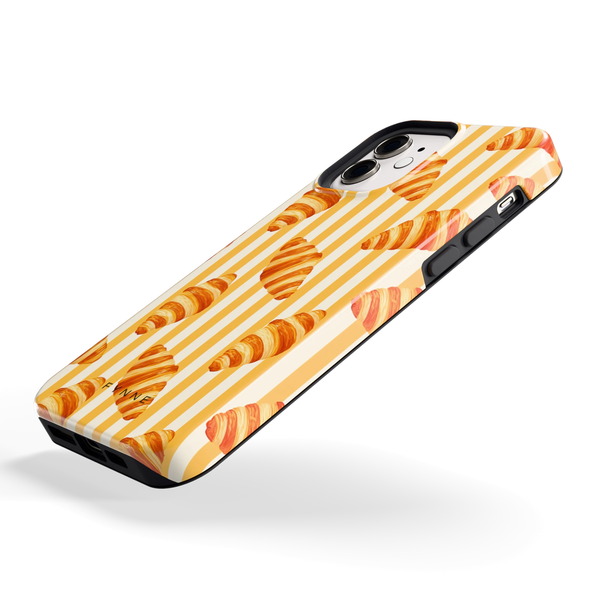 Croissant Strepen hoesje voor iPhone 12, schuin