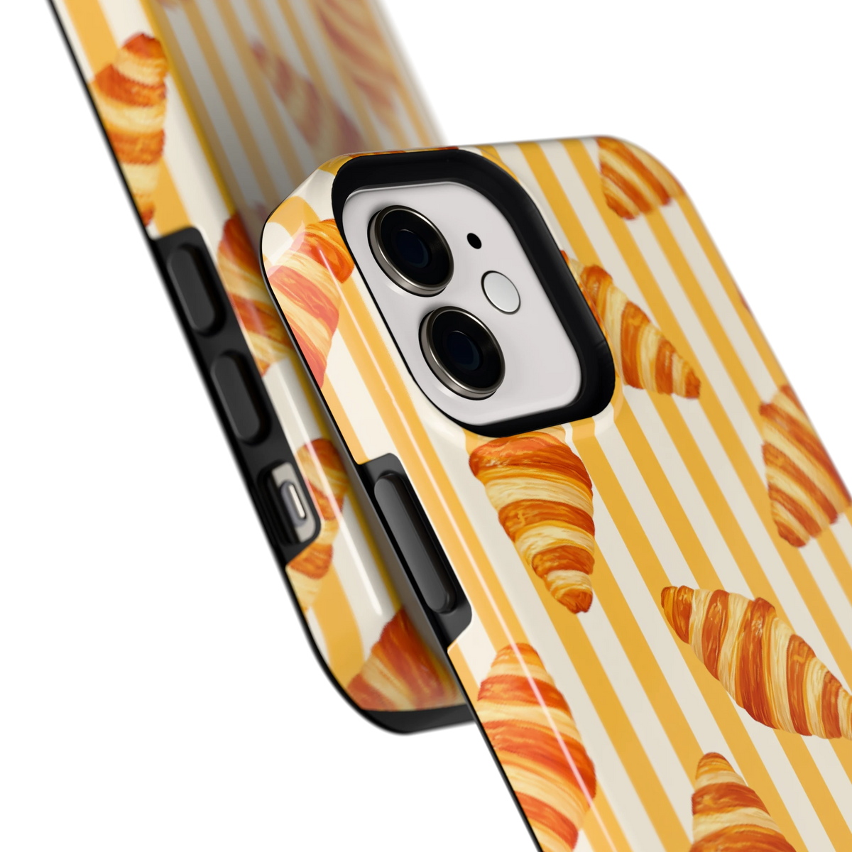 Croissant Strepen hoesje voor iPhone 12, close-up