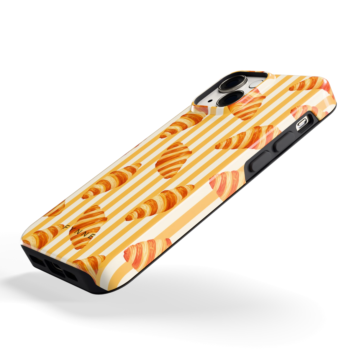 Croissant Strepen hoesje voor iPhone 13 mini, schuin