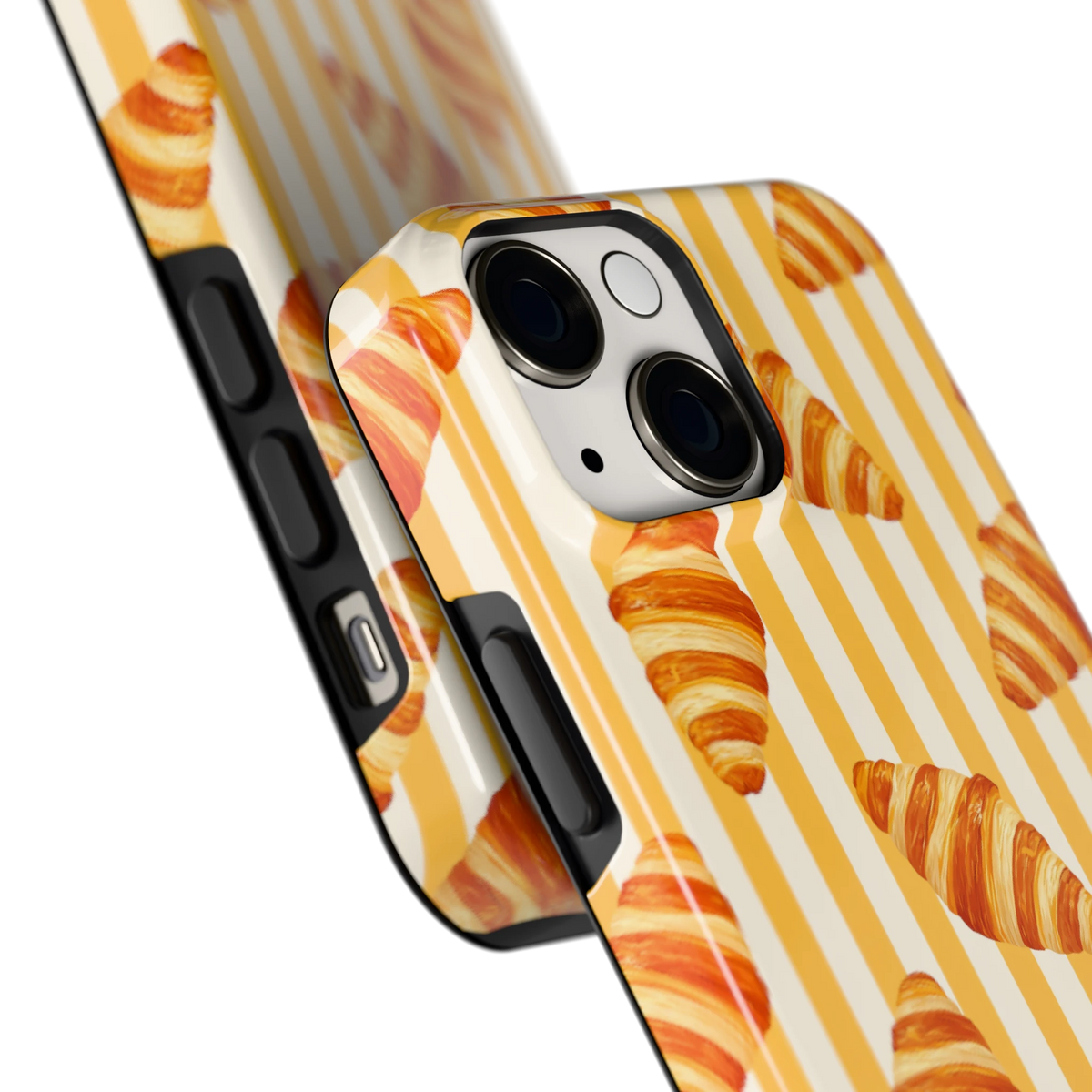 Croissant Strepen hoesje voor iPhone 13 mini, close-up