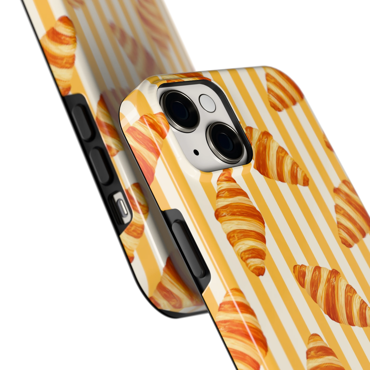Croissant Strepen hoesje voor iPhone 14 Plus, close-up