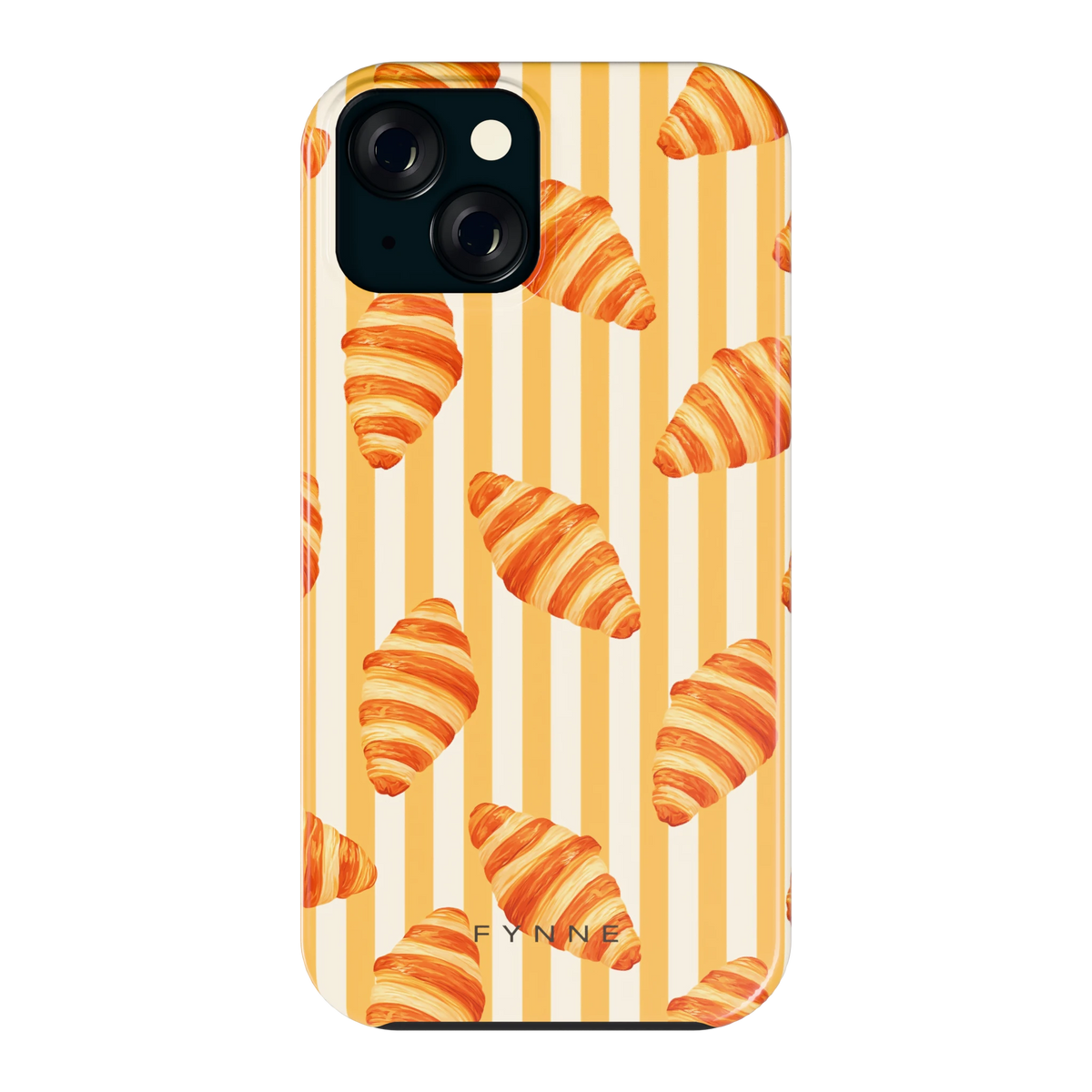 Croissant Strepen hoesje voor iPhone 15, achterkant