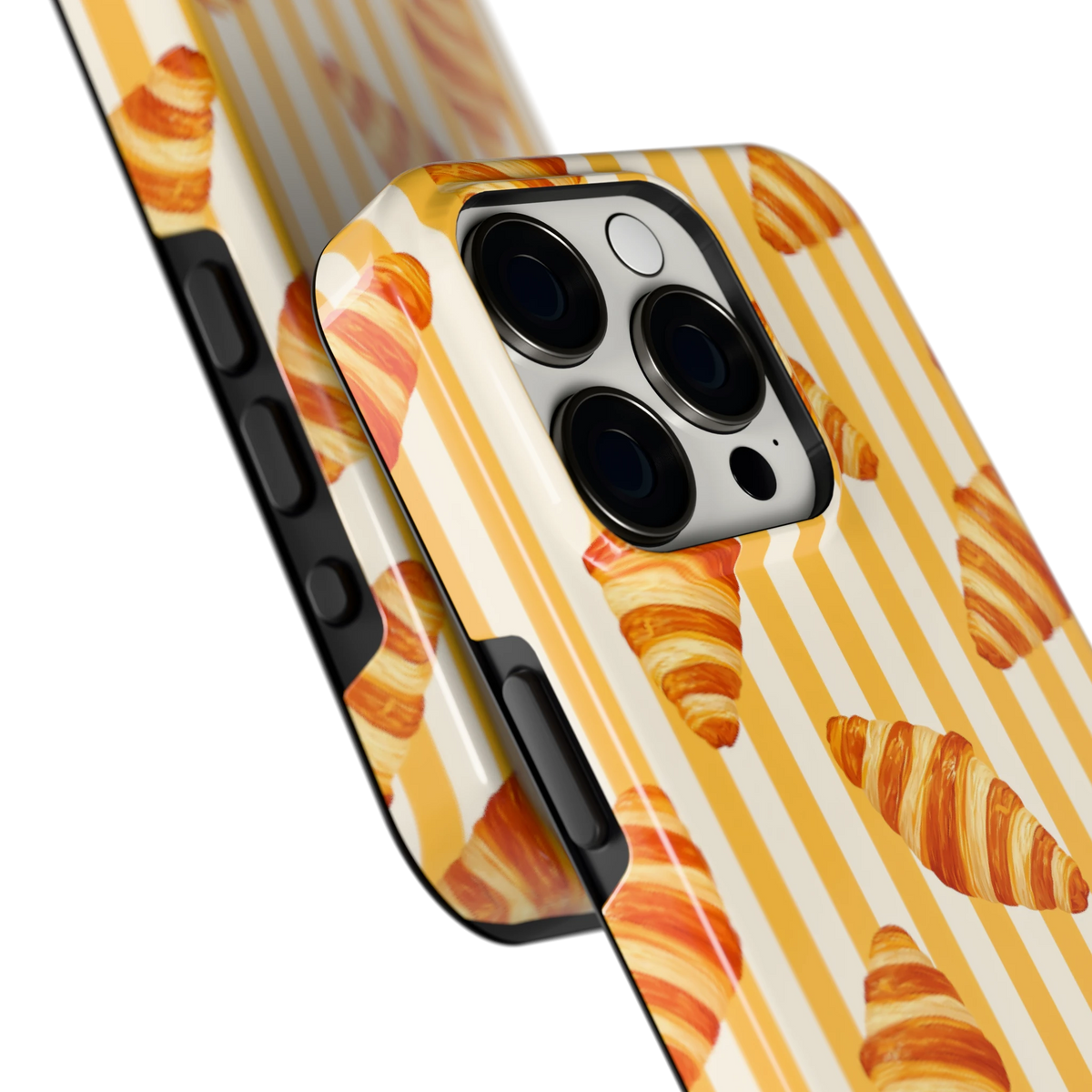 Croissant Strepen hoesje voor iPhone 15 Pro, close-up