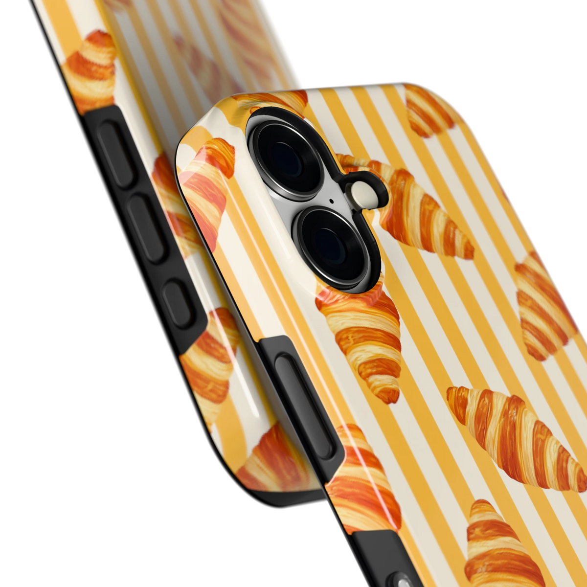 Croissant Strepen hoesje voor iPhone 16, close-up