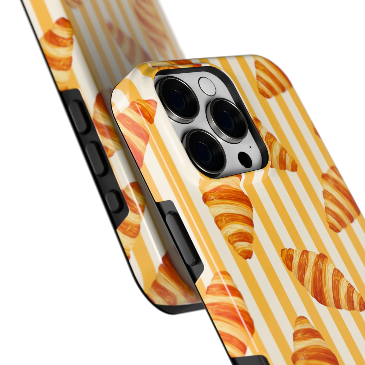 Croissant Strepen hoesje voor iPhone 16 Pro Max, close-up