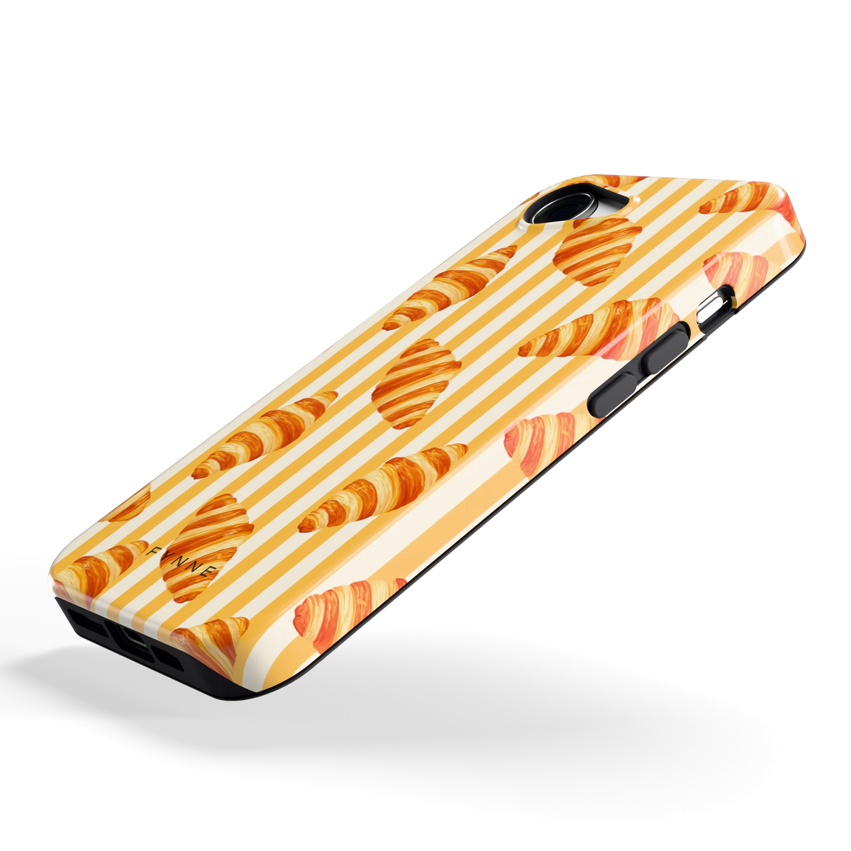 Croissant Strepen hoesje voor iPhone 16e, schuin