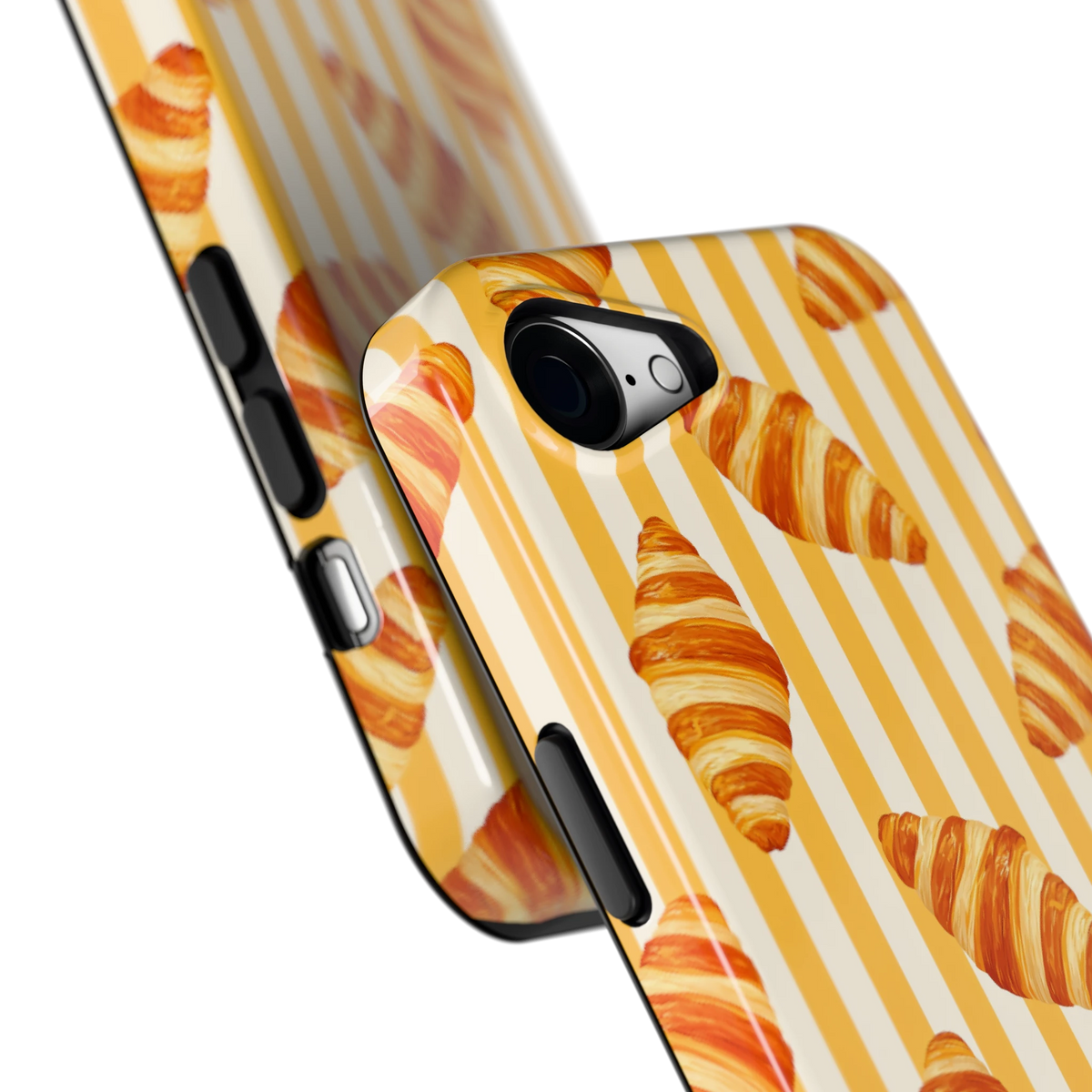 Croissant Strepen hoesje voor iPhone 16e, close-up