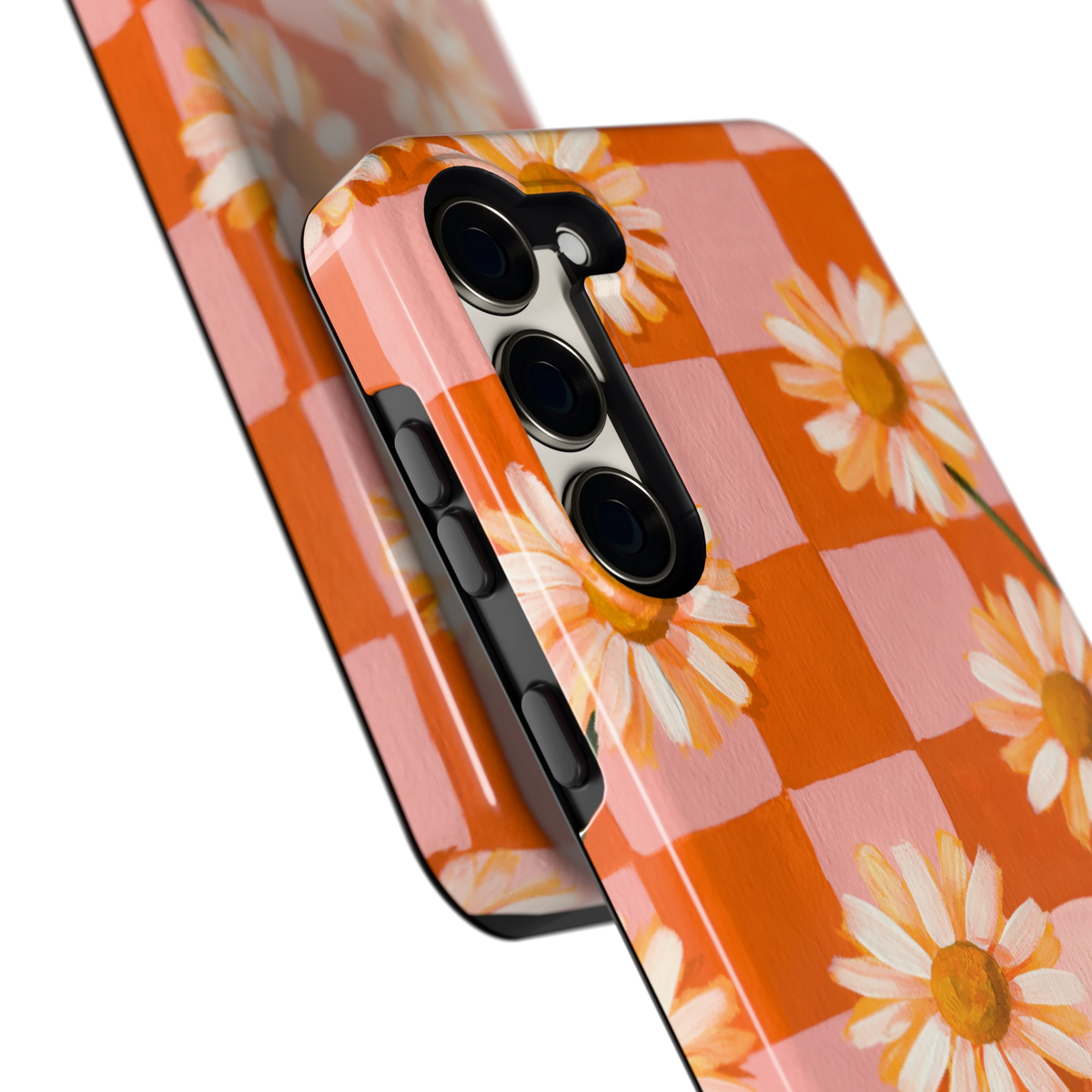 Madelieven op Dambord hoesje voor Galaxy S23+, close-up