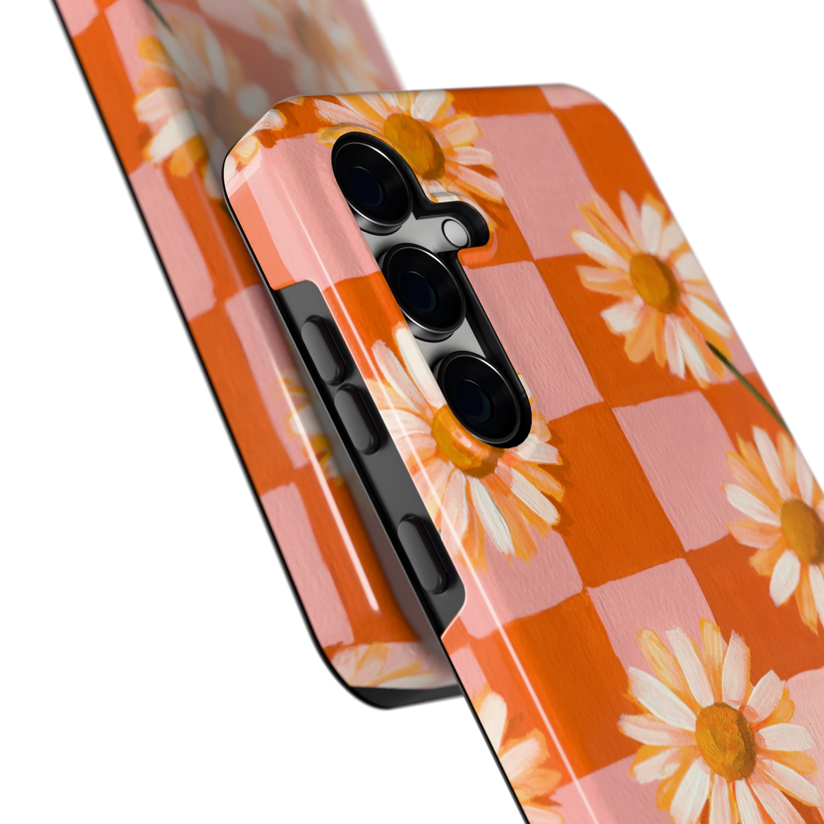Madelieven op Dambord hoesje voor Galaxy S24 FE, close-up