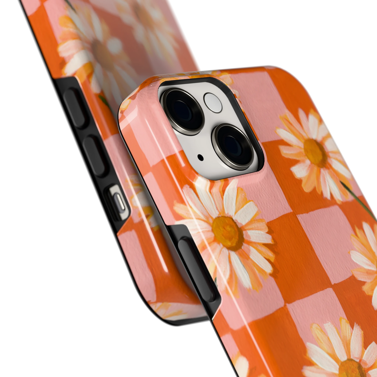 Madelieven op Dambord hoesje voor iPhone 14, close-up