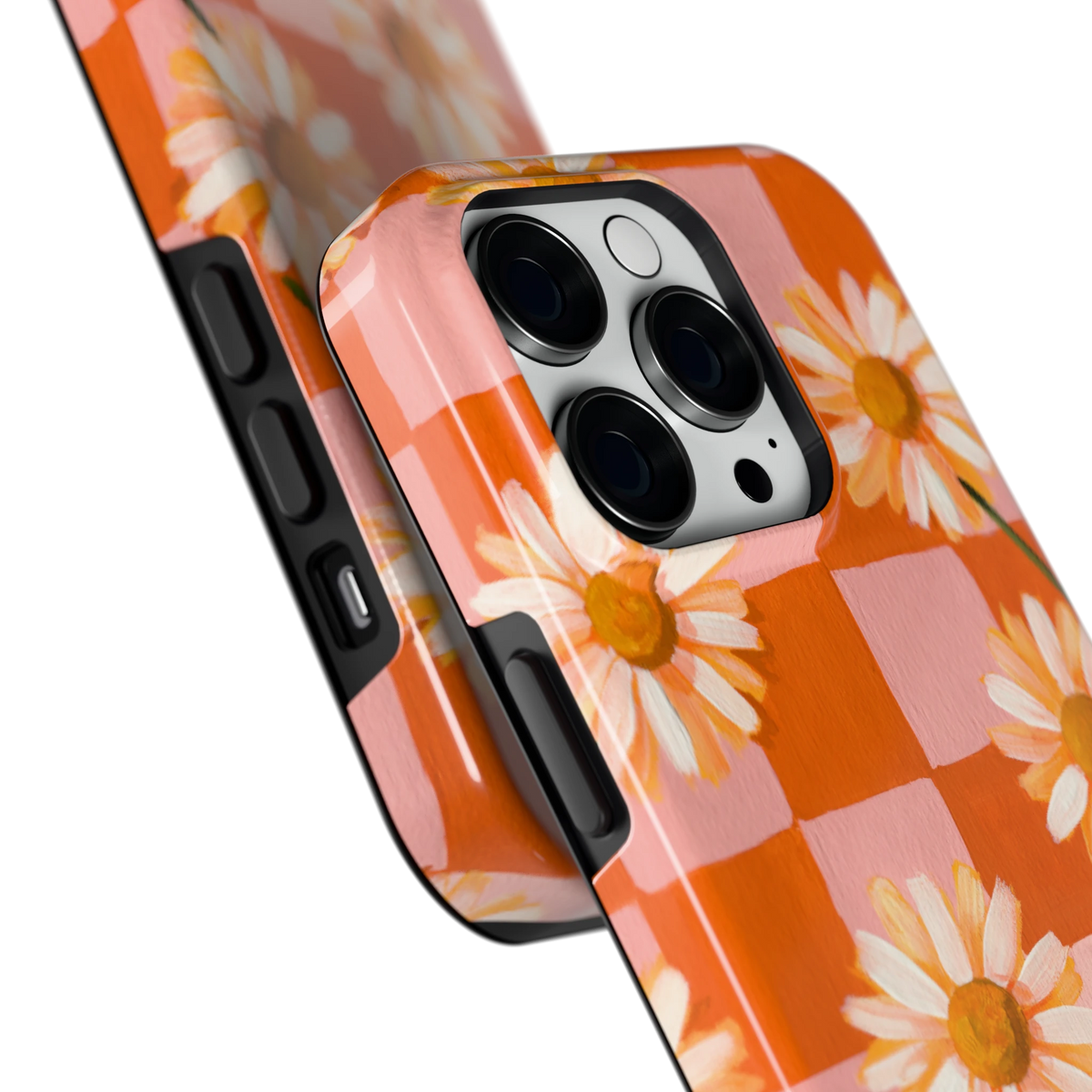Madelieven op Dambord hoesje voor iPhone 14 Pro, close-up