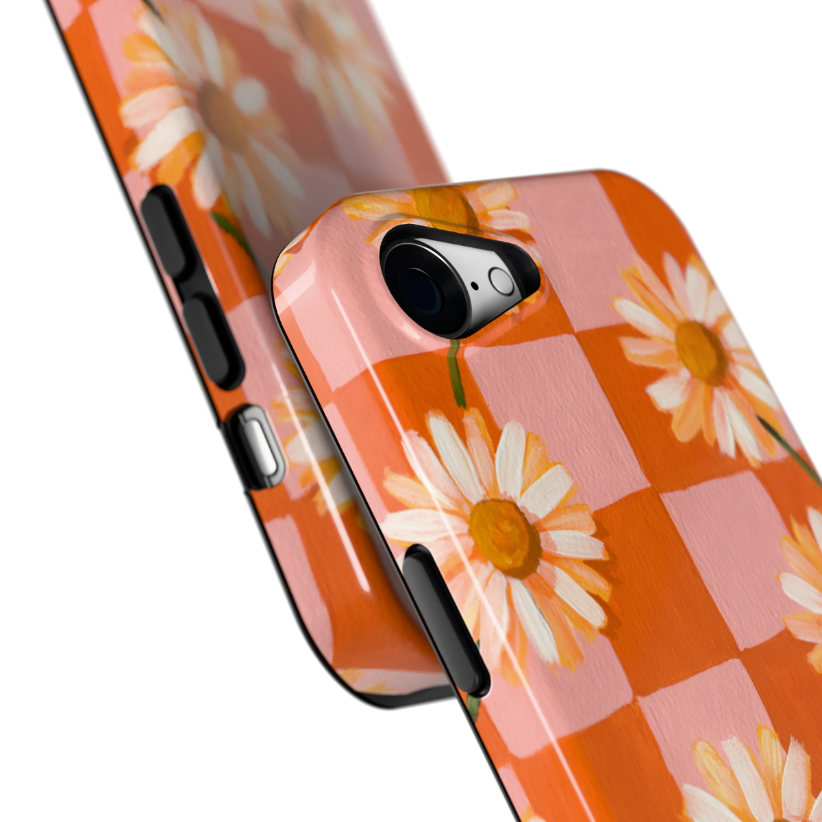 Madelieven op Dambord hoesje voor iPhone 16e, close-up
