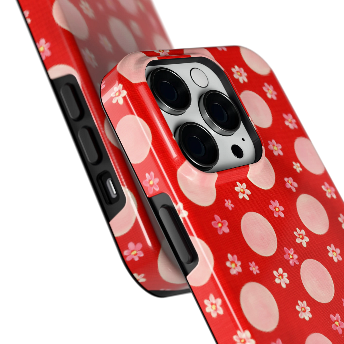 Madeliefjes en Stippen hoesje voor iPhone 14 Pro, close-up
