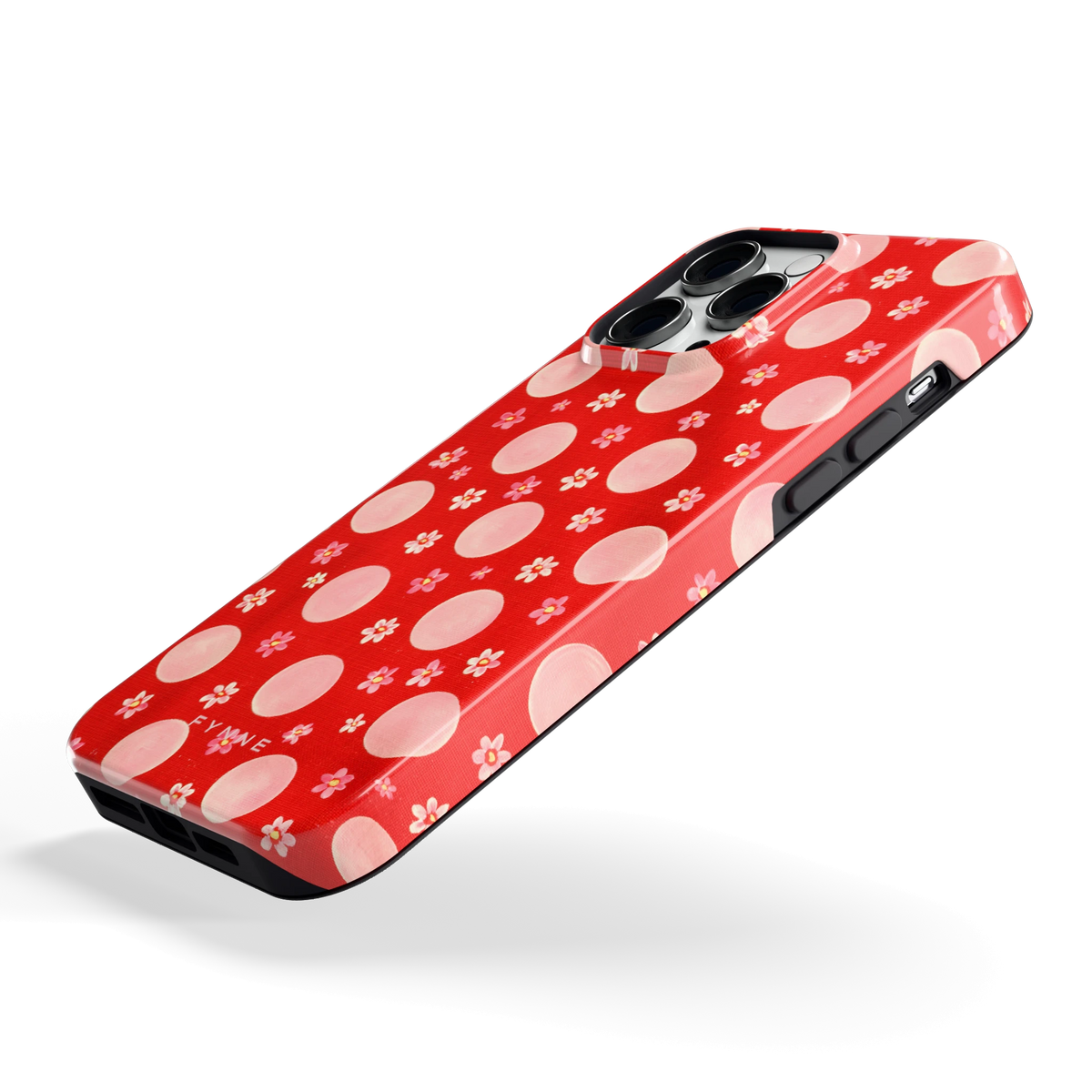 Madeliefjes en Stippen hoesje voor iPhone 14 Pro Max, schuin