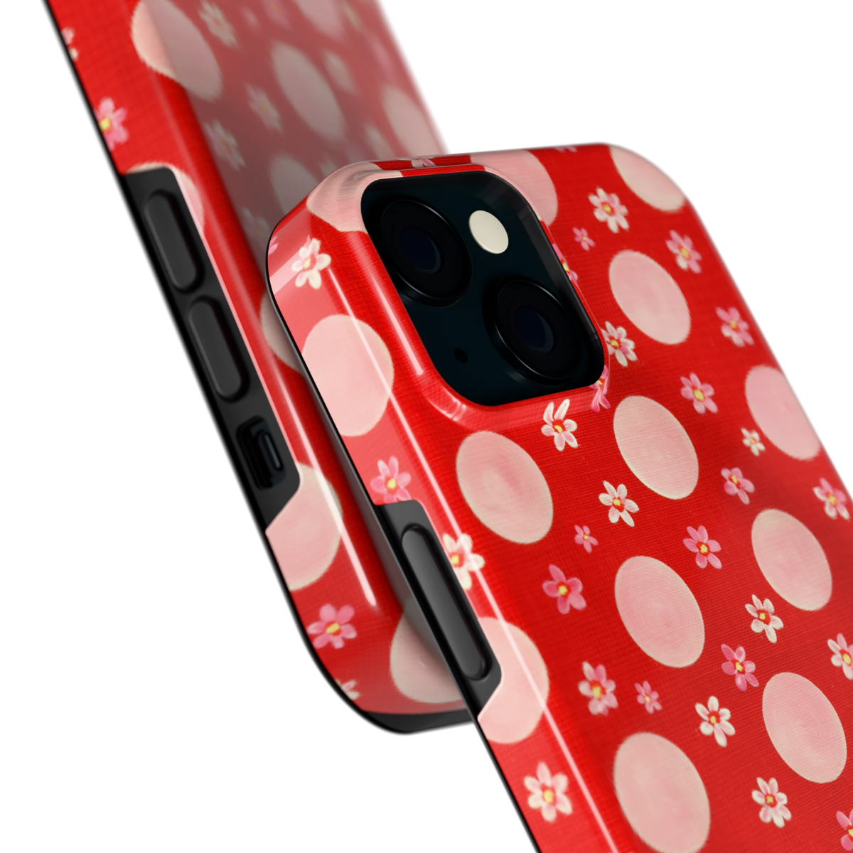 Madeliefjes en Stippen hoesje voor iPhone 15, close-up