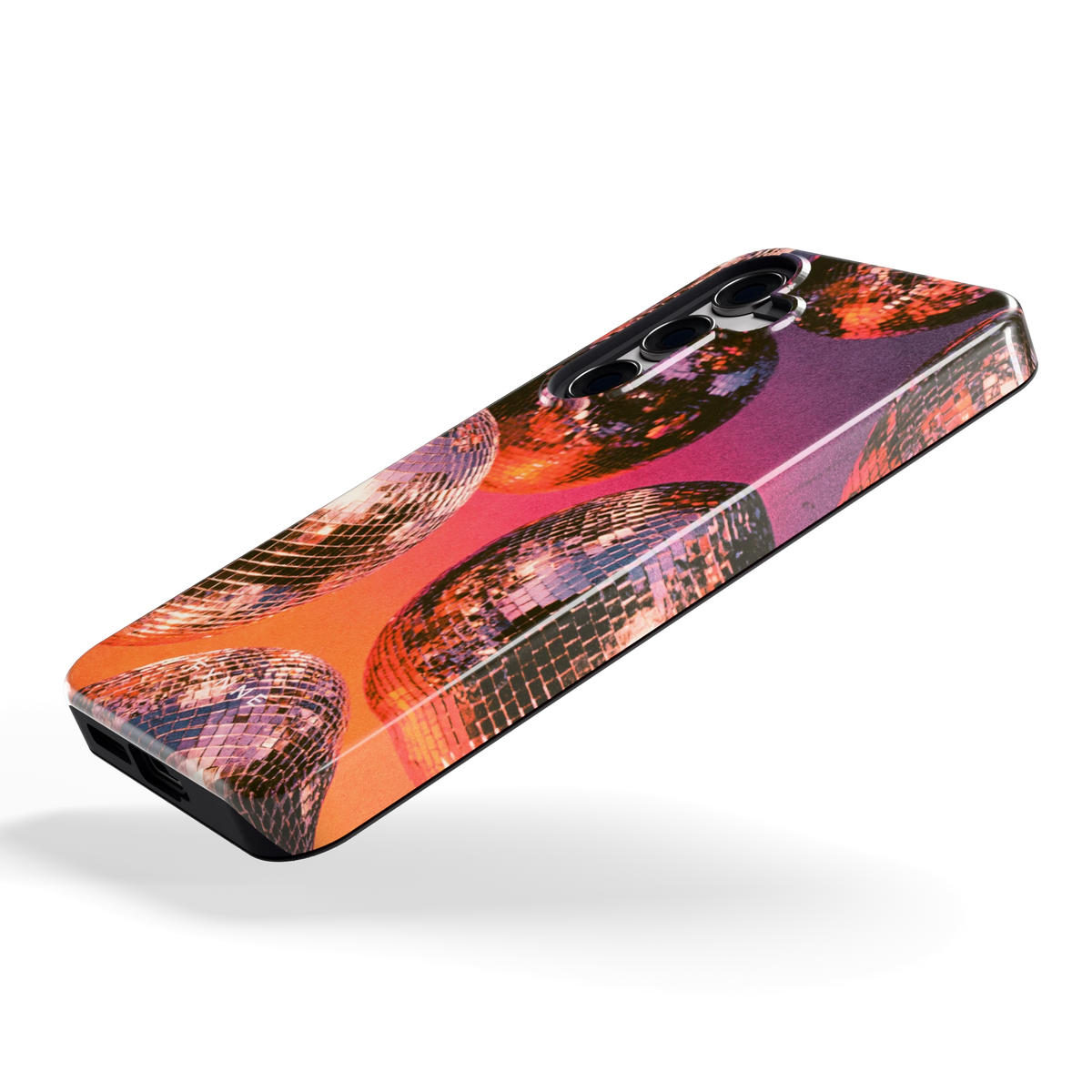Discoballen Gloed hoesje voor Galaxy S24, schuin