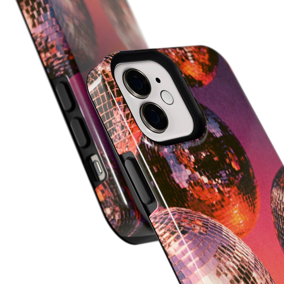 Discoballen Gloed hoesje voor iPhone 12, close-up