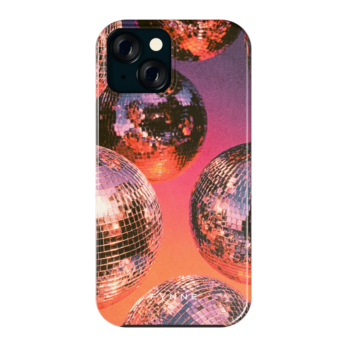 Discoballen Gloed hoesje voor iPhone 15, achterkant