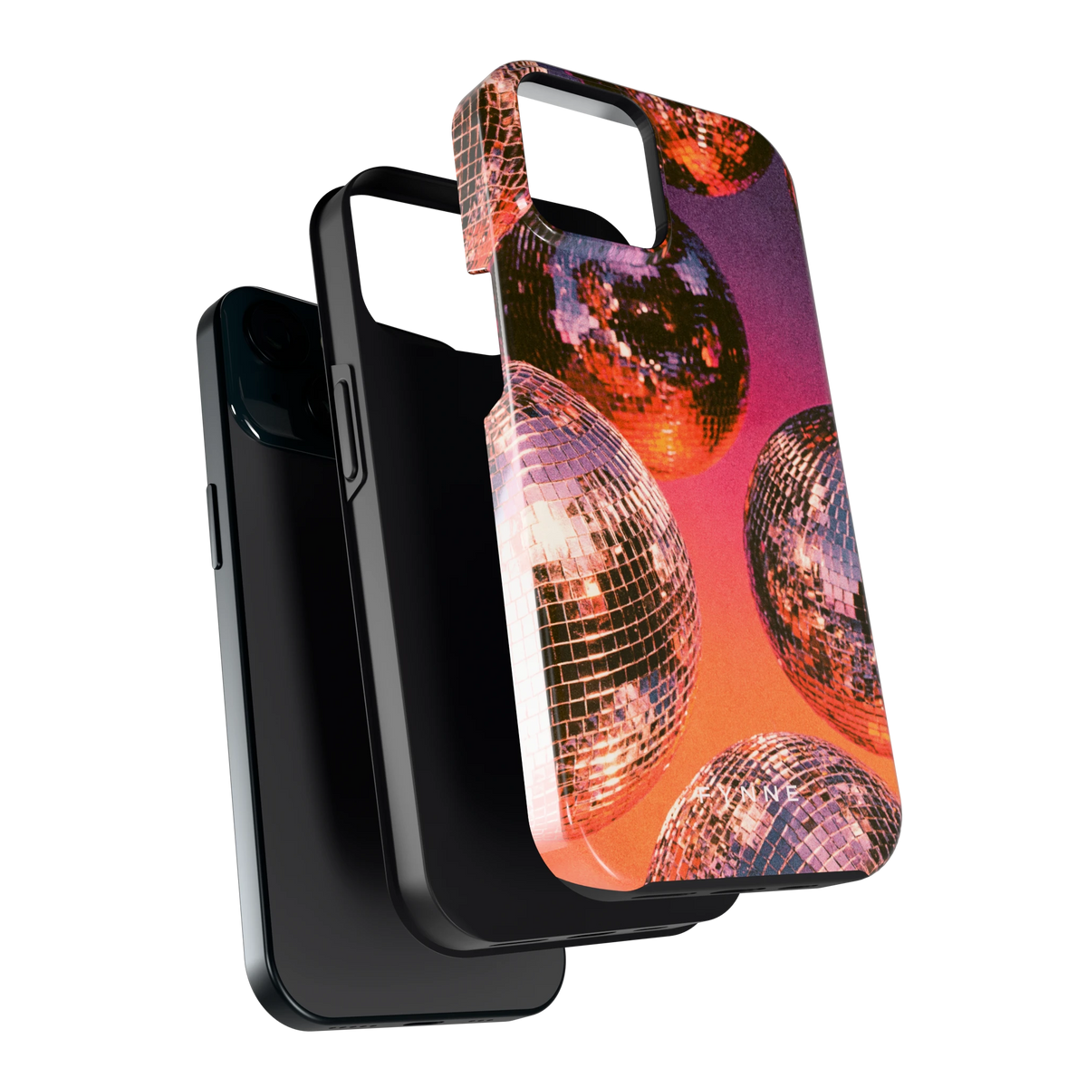 Discoballen Gloed hoesje voor iPhone 15, los van de telefoon