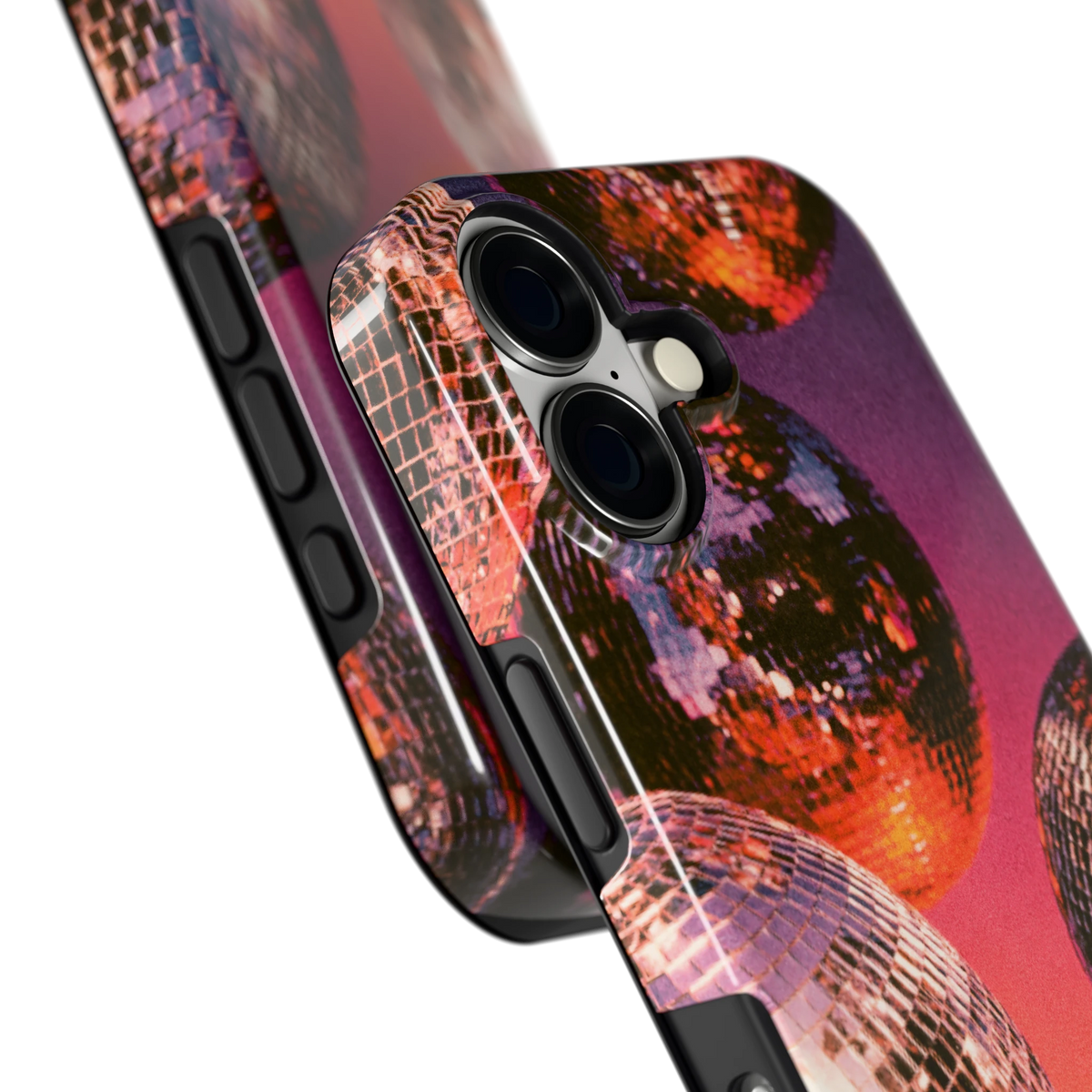 Discoballen Gloed hoesje voor iPhone 17, close-up