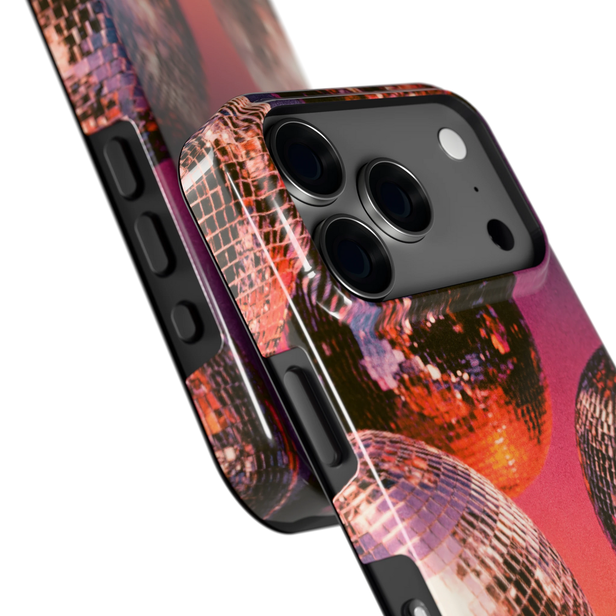 Discoballen Gloed hoesje voor iPhone 18 Pro, close-up
