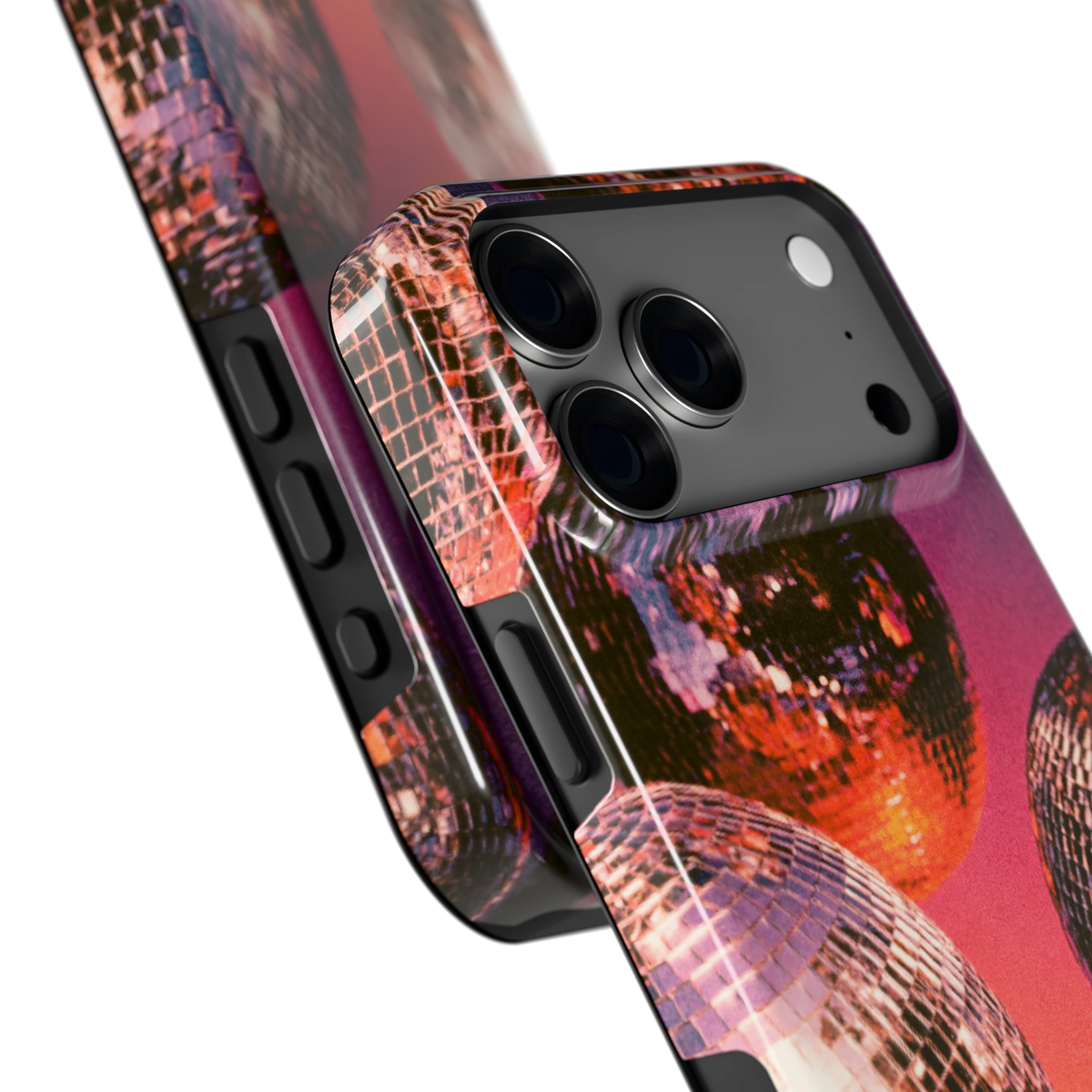 Discoballen Gloed hoesje voor iPhone 18 Pro Max, close-up