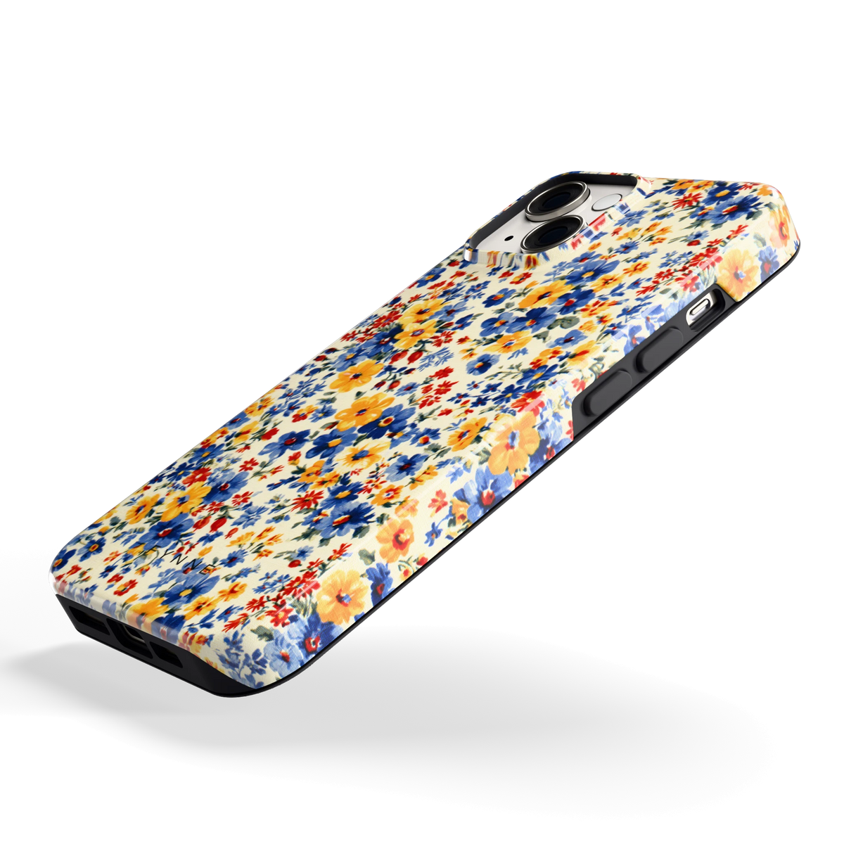 Bloemenweide hoesje voor iPhone 14, schuin