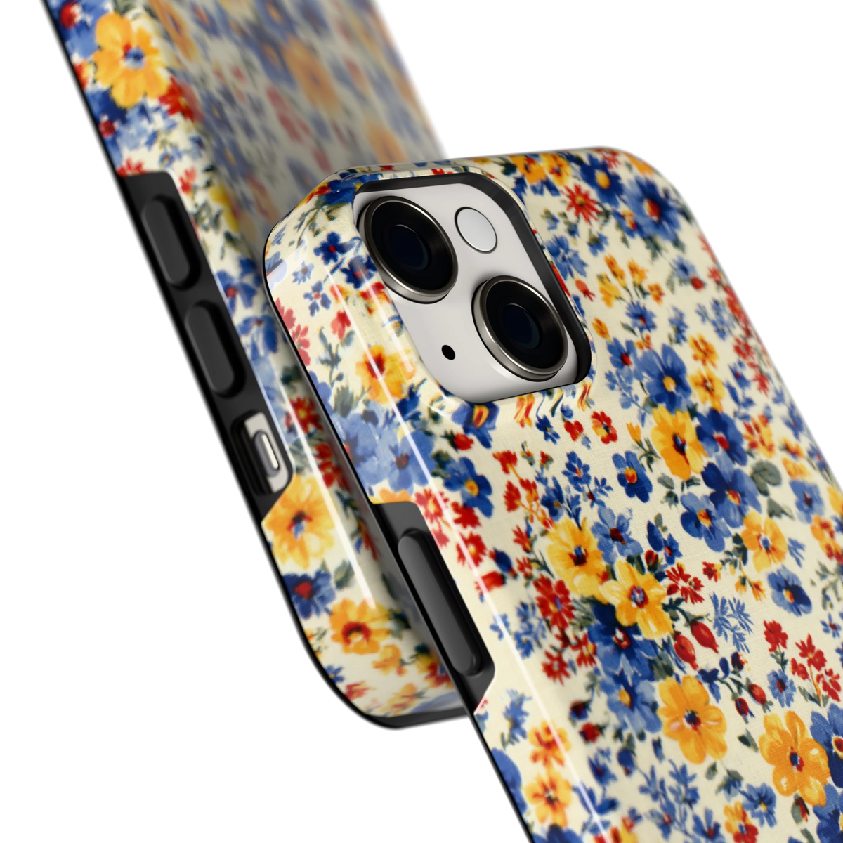 Bloemenweide hoesje voor iPhone 14, close-up