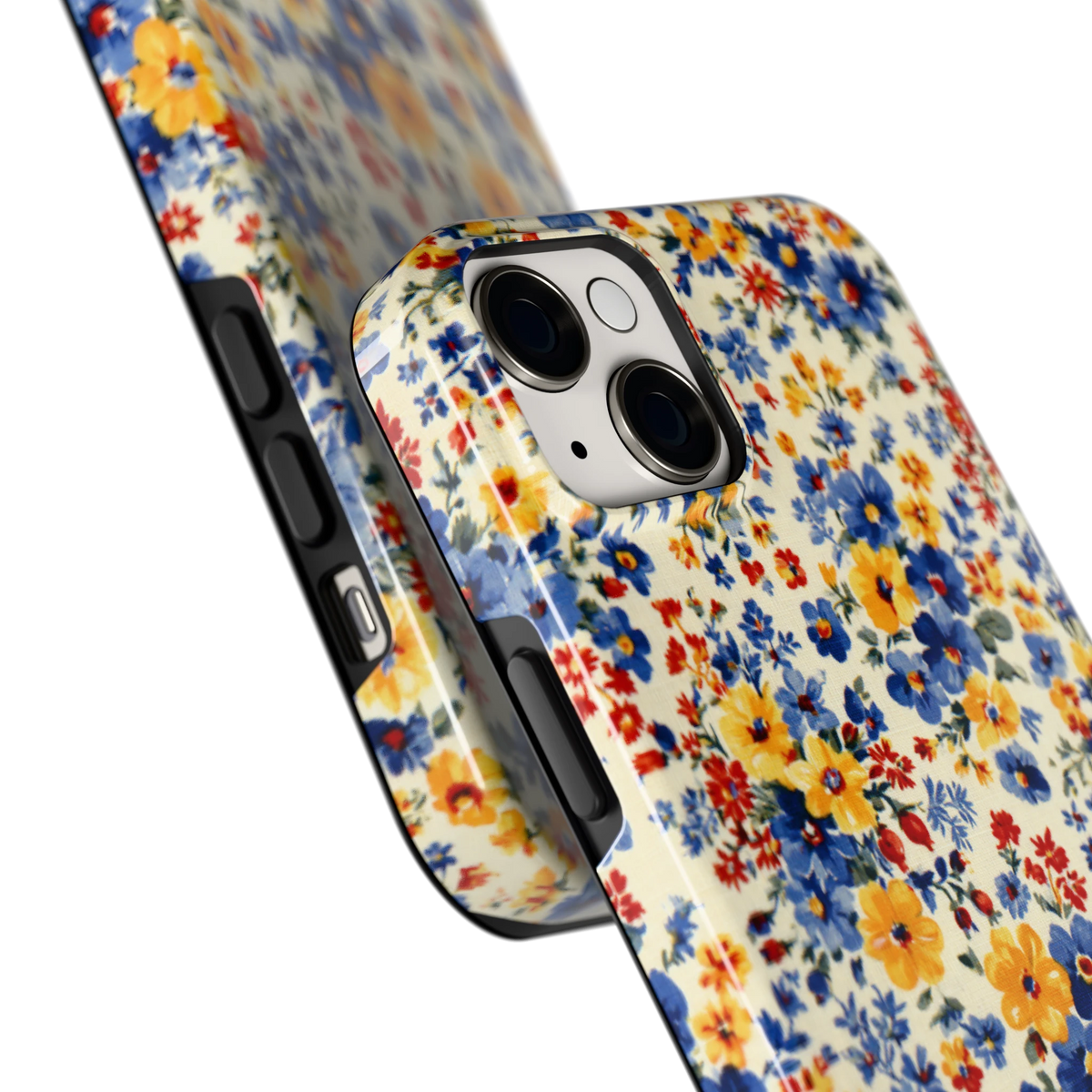 Bloemenweide hoesje voor iPhone 14 Plus, close-up