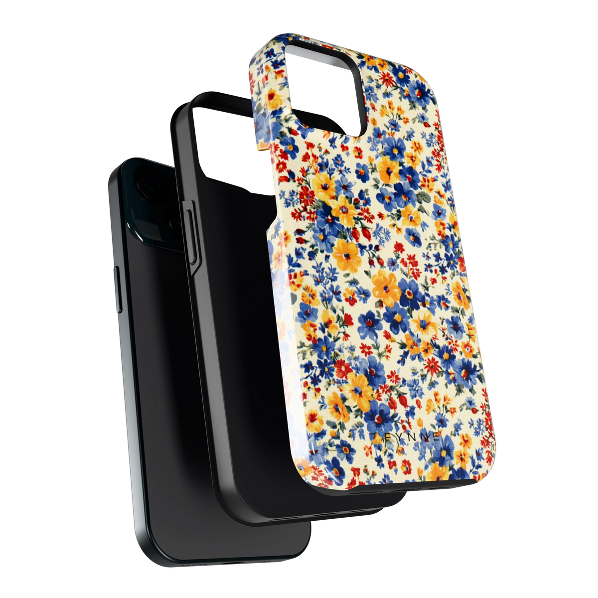 Bloemenweide hoesje voor iPhone 15, los van de telefoon