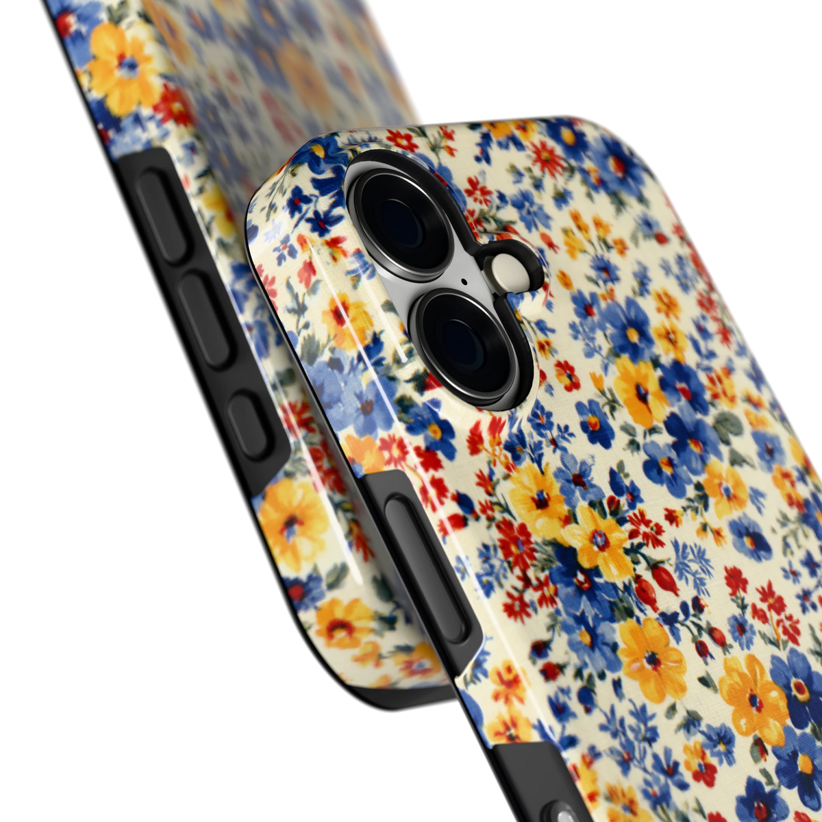 Bloemenweide hoesje voor iPhone 16, close-up