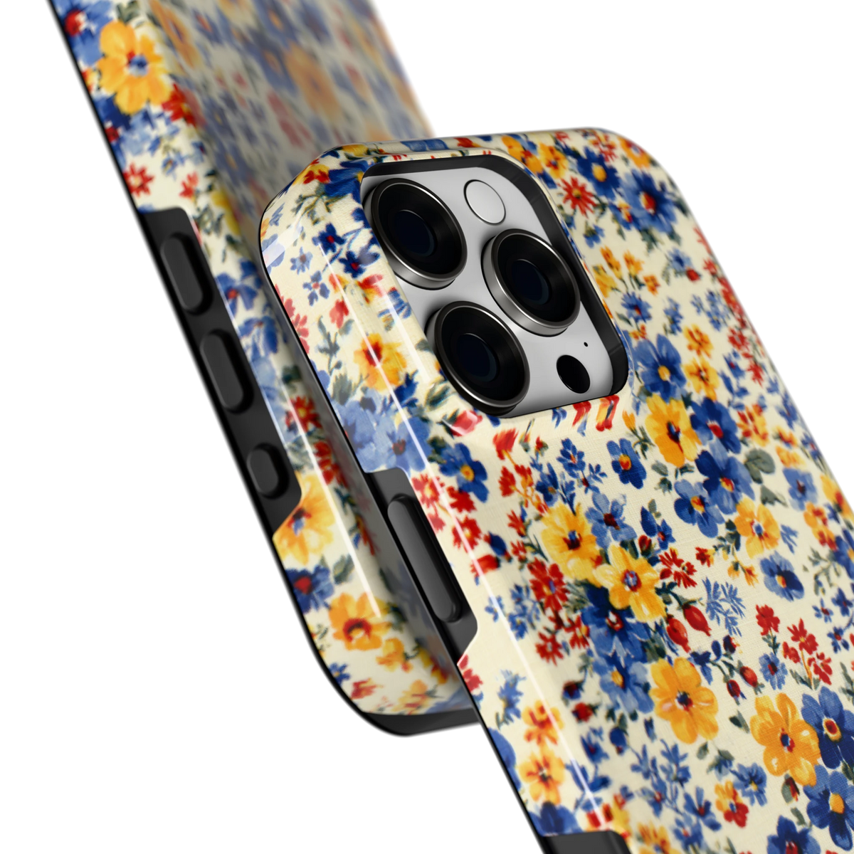 Bloemenweide hoesje voor iPhone 16 Pro Max, close-up