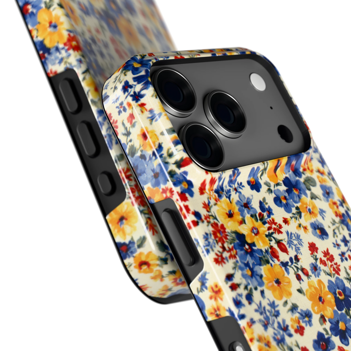 Bloemenweide hoesje voor iPhone 18 Pro, close-up