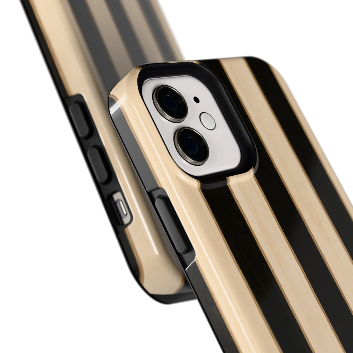 Ebbenhout Strepen hoesje voor iPhone 12, close-up