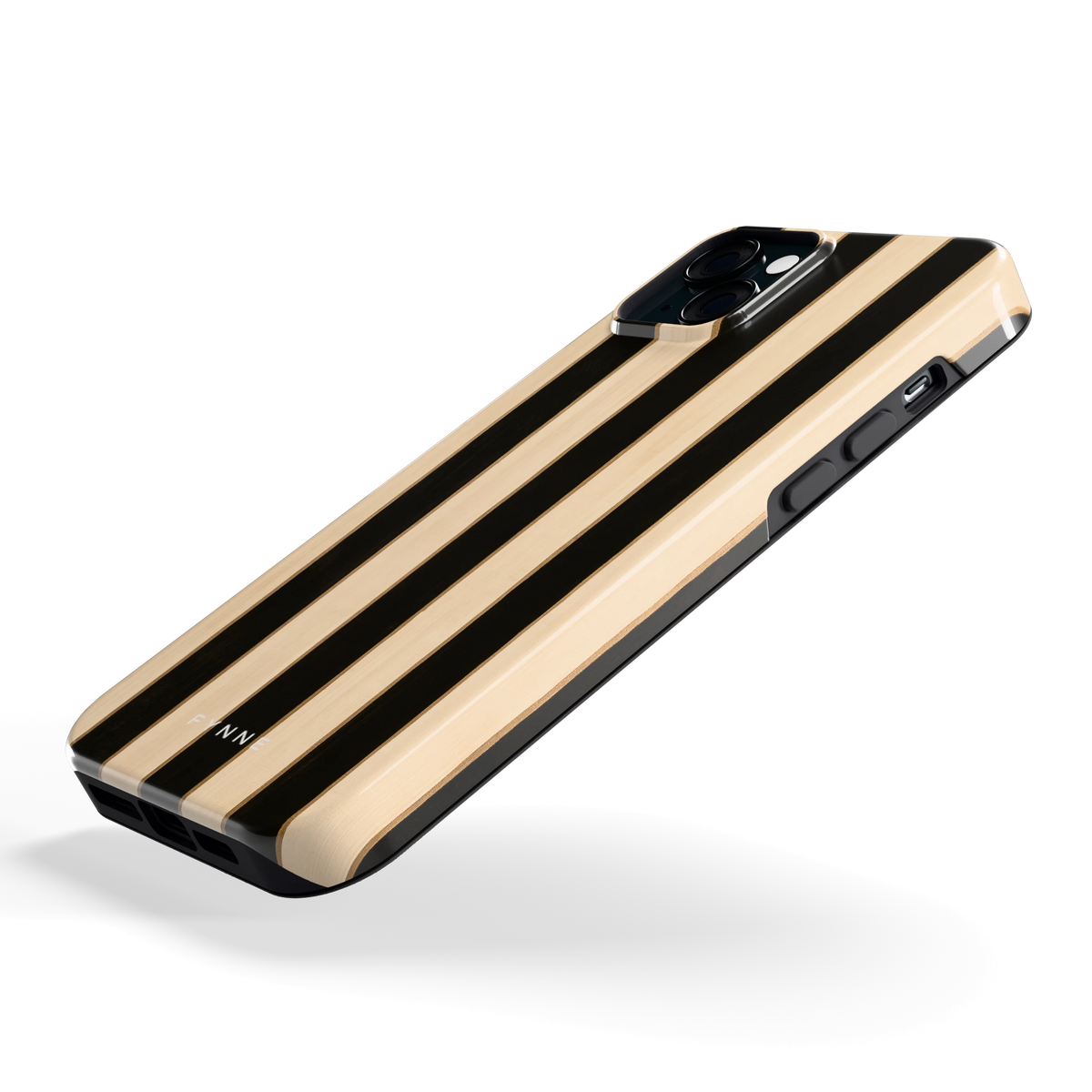 Ebbenhout Strepen hoesje voor iPhone 15 Plus, schuin