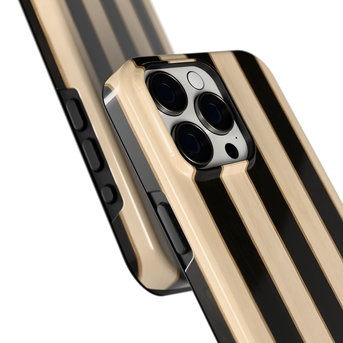 Ebbenhout Strepen hoesje voor iPhone 15 Pro Max, close-up