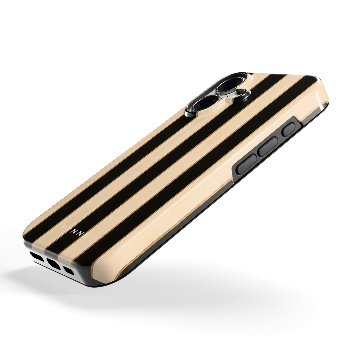 Ebbenhout Strepen hoesje voor iPhone 16, schuin