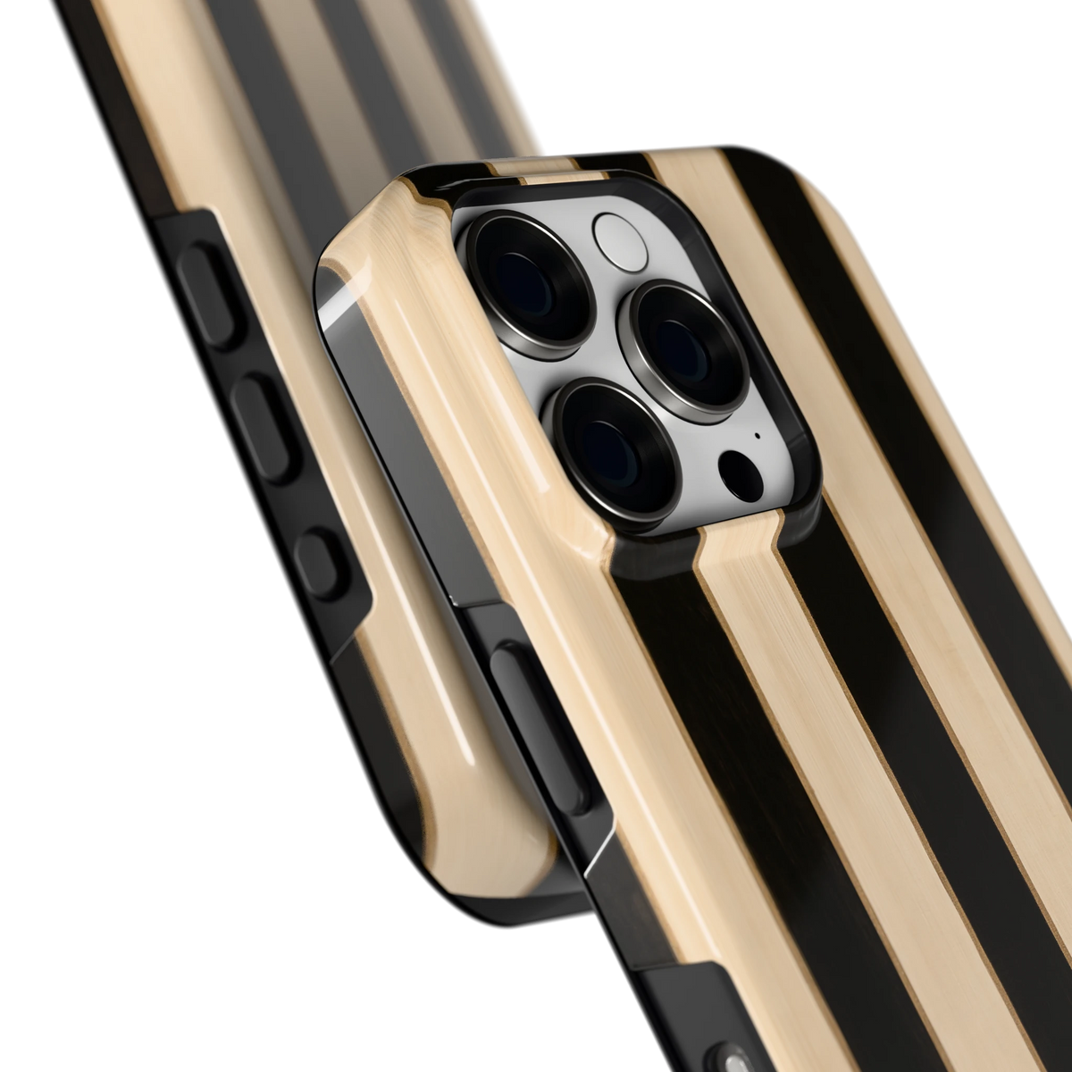 Ebbenhout Strepen hoesje voor iPhone 16 Pro, close-up