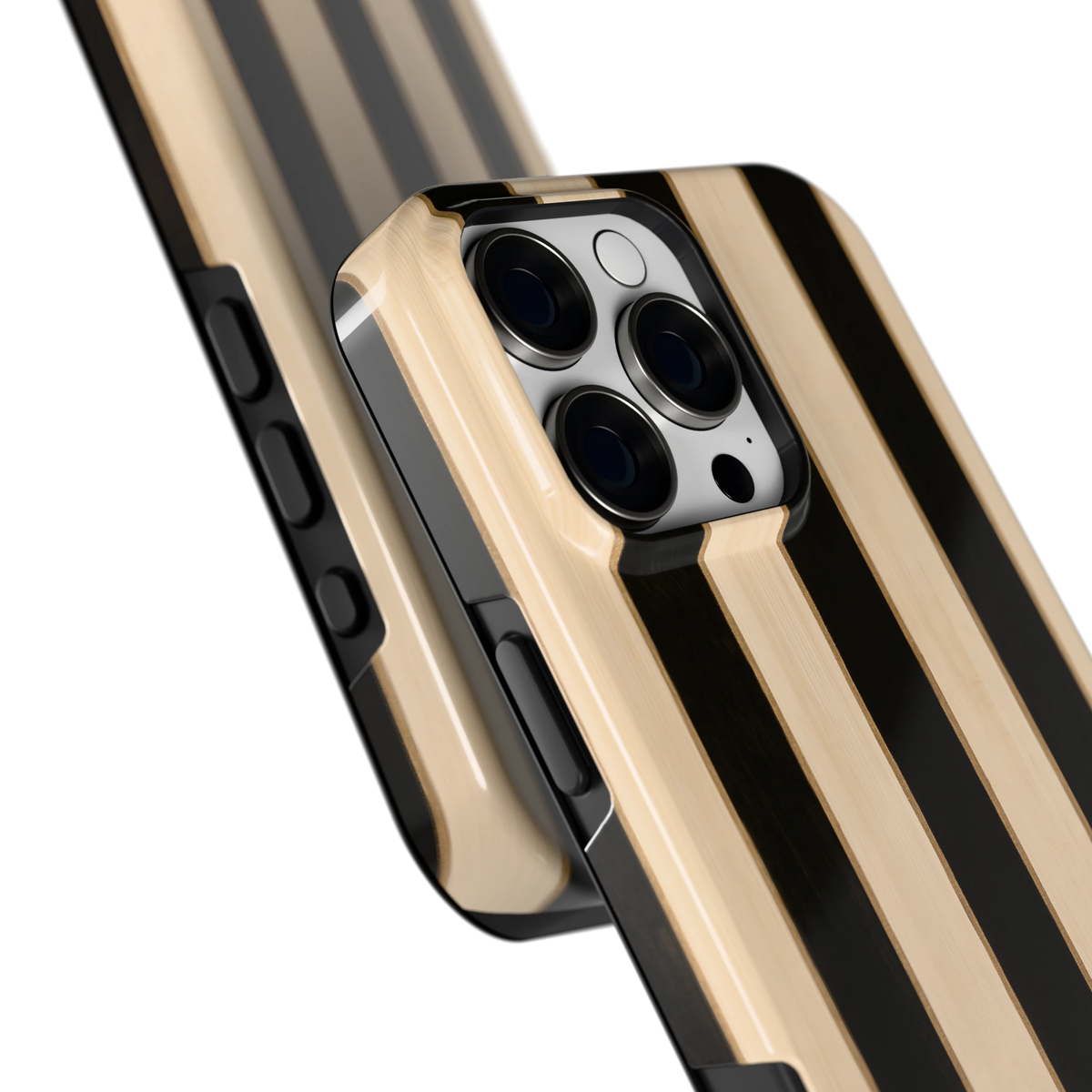 Ebbenhout Strepen hoesje voor iPhone 16 Pro Max, close-up