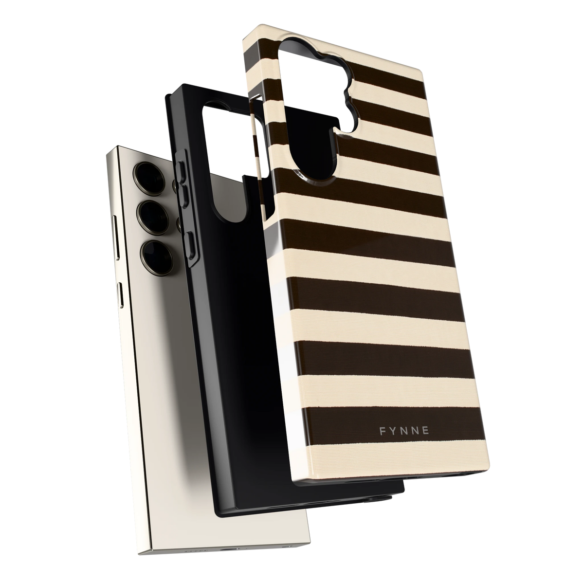 Espresso Streepjes hoesje voor Galaxy S23 Ultra, los van de telefoon