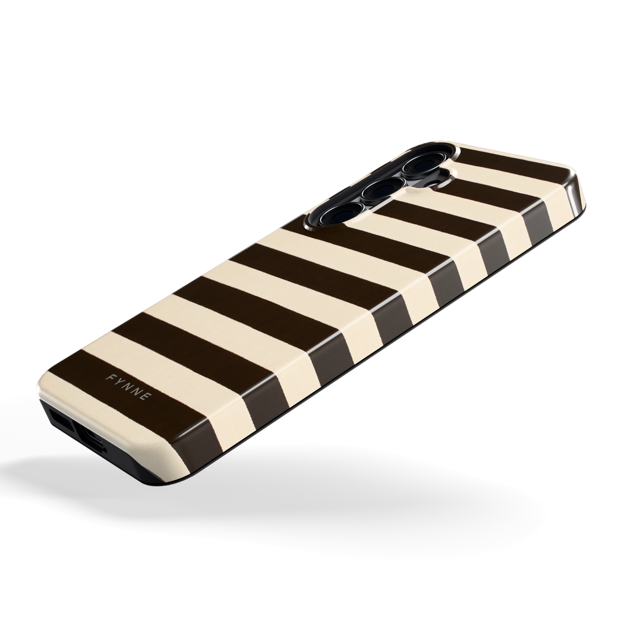 Espresso Streepjes hoesje voor Galaxy S25, schuin