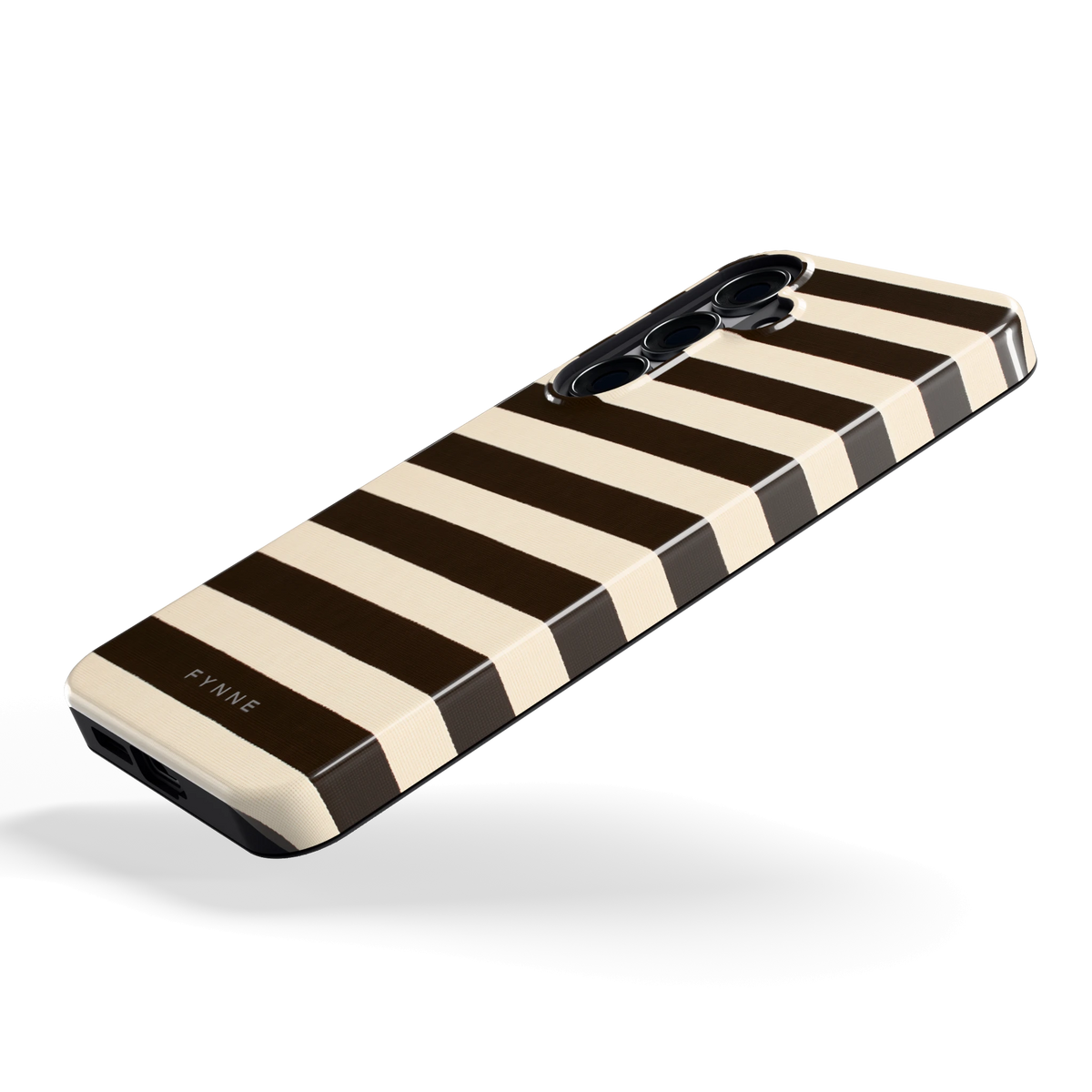 Espresso Streepjes hoesje voor Galaxy S25+, schuin
