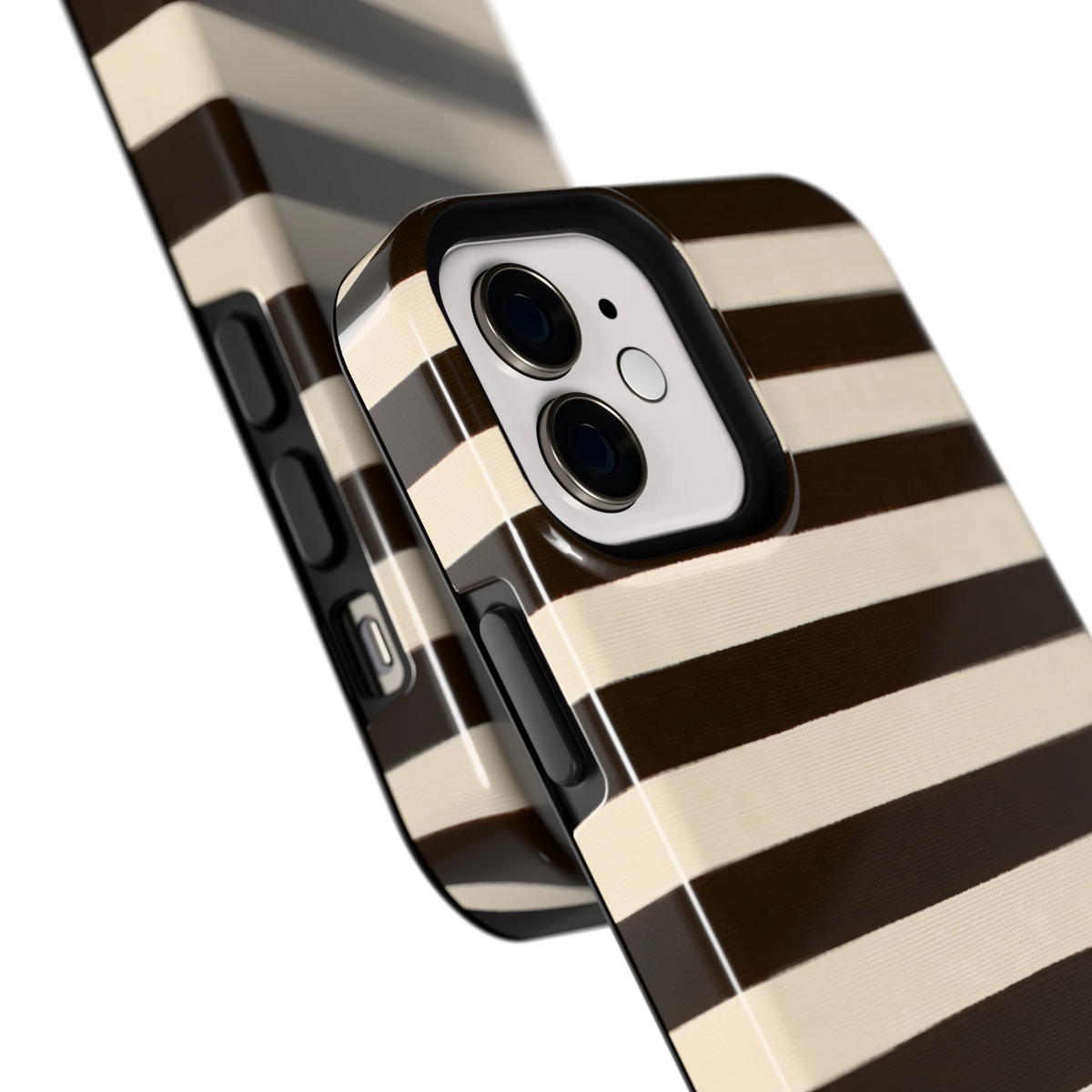 Espresso Streepjes hoesje voor iPhone 12, close-up