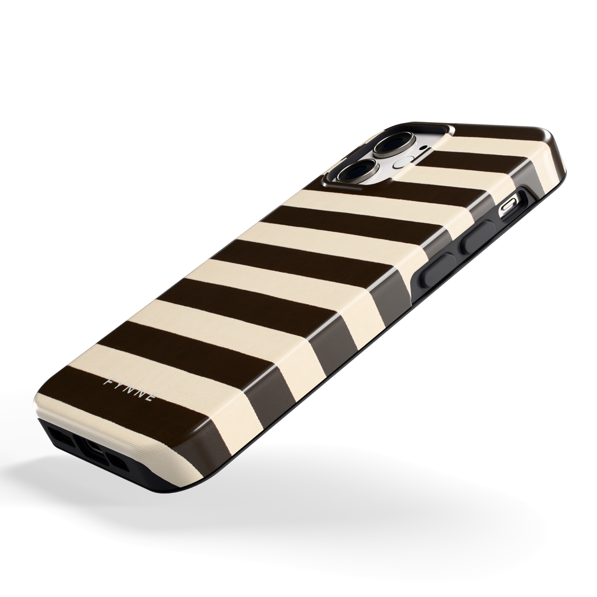 Espresso Streepjes hoesje voor iPhone 12 mini, schuin