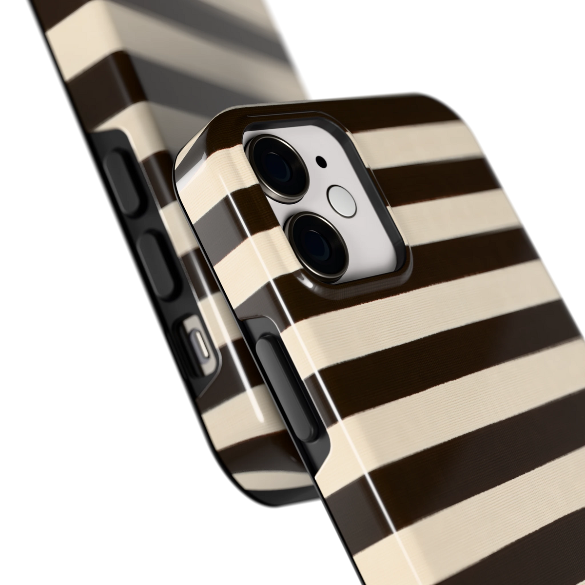 Espresso Streepjes hoesje voor iPhone 12 mini, close-up