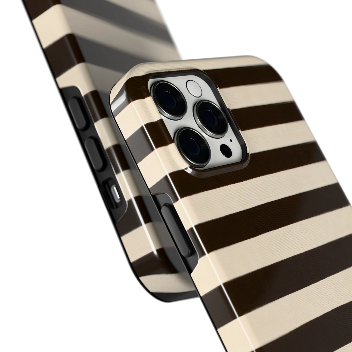 Espresso Streepjes hoesje voor iPhone 12 Pro Max, close-up