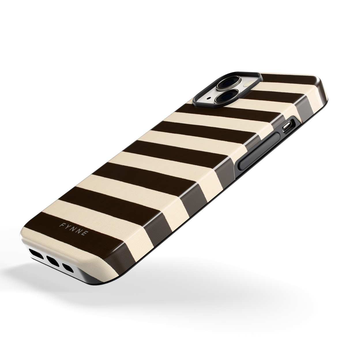 Espresso Streepjes hoesje voor iPhone 13, schuin