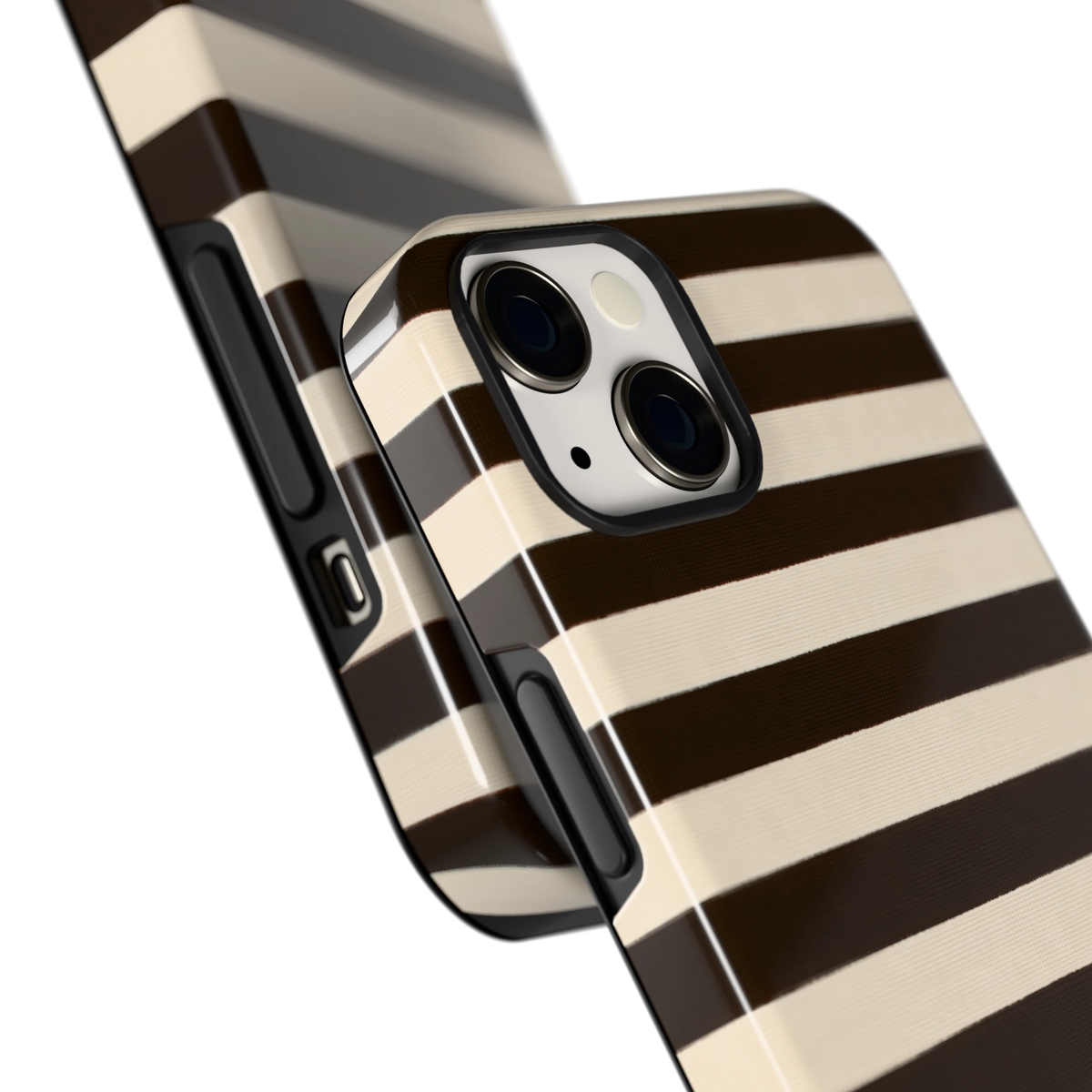 Espresso Streepjes hoesje voor iPhone 13, close-up